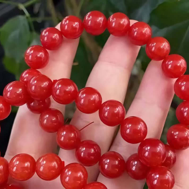 南红玛瑙保山杨柳西山樱桃红单圈手链手串和田手饰