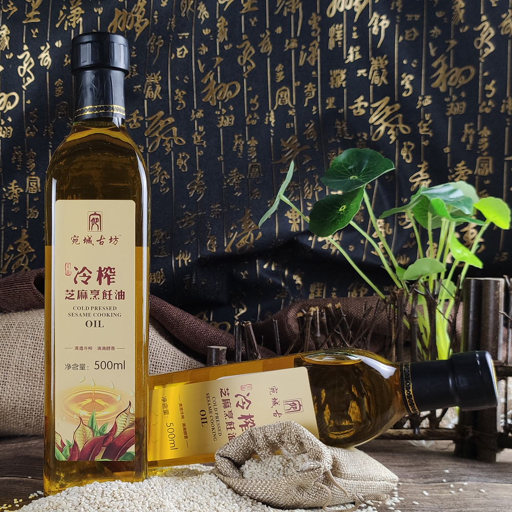 芝麻油纯正冷榨生500m玻璃玻璃瓶瓶装纯生高端母婴香油