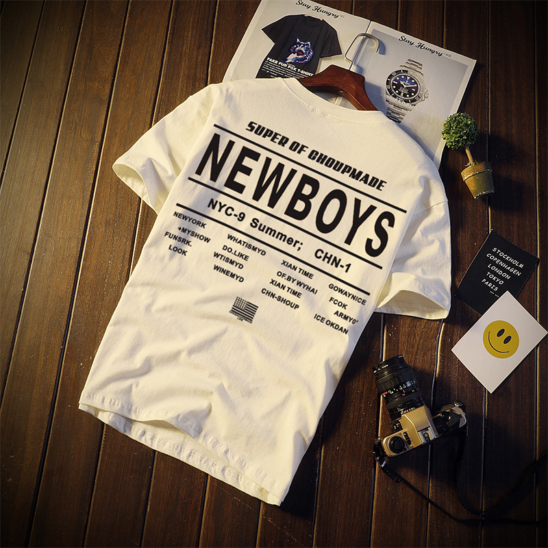 潮牌夏季短袖男士日系宽松加肥加大码胖子t恤ins韩版字母印花半袖