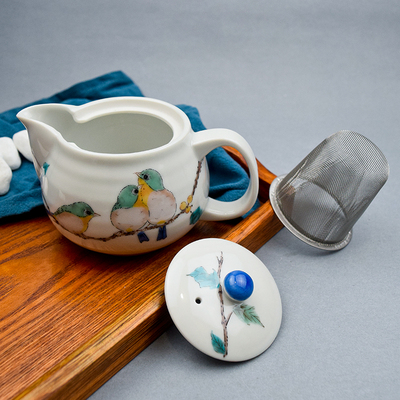 日本九谷陶瓷茶具日式滤芯泡茶制月兔单壶茶壶