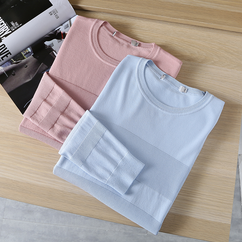 鹿家剪标春装薄款针织衫圆领套头线衫显瘦青年素嫩显瘦打底衫毛衫