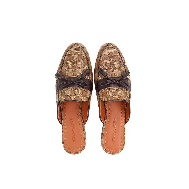coach蔻驰新款女士stassi时尚经典纹印印花拖鞋休闲鞋包头拖