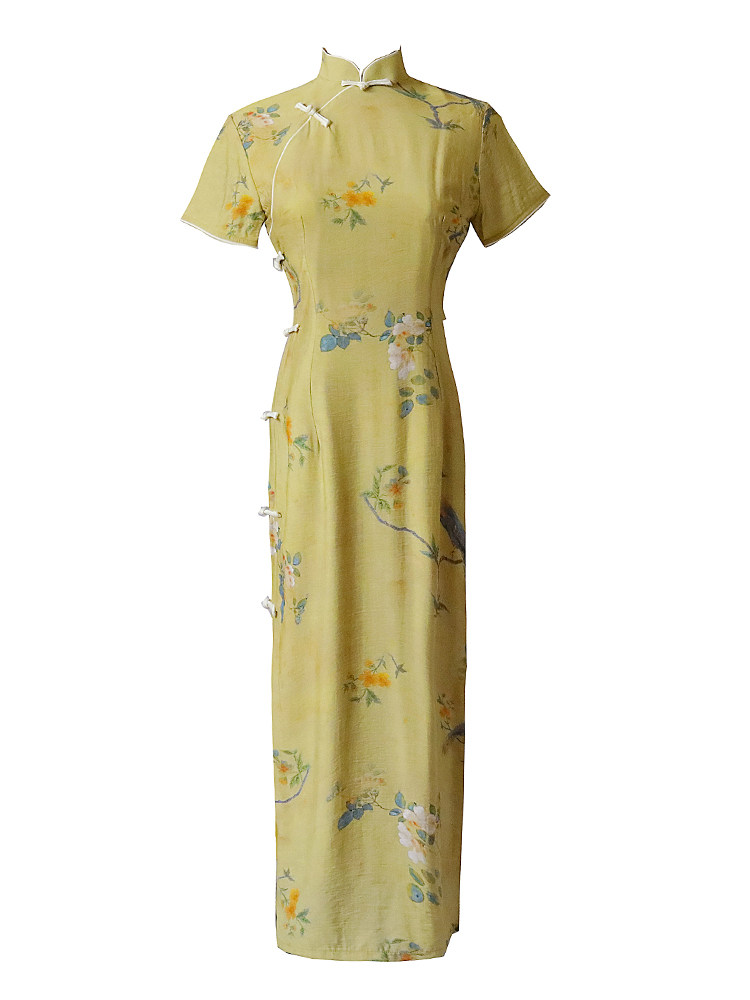 黄色旗袍2022年新款改良夏季淡雅日常复古民国旗袍