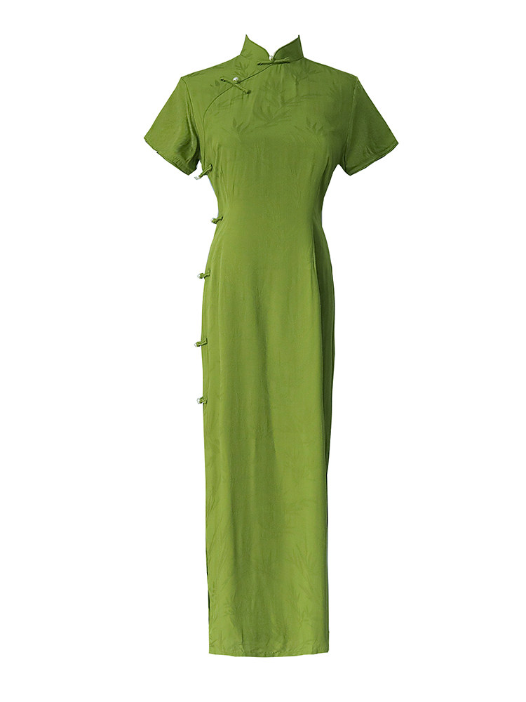 绿色旗袍2022年新款复古年轻少女改良气质海中旗袍