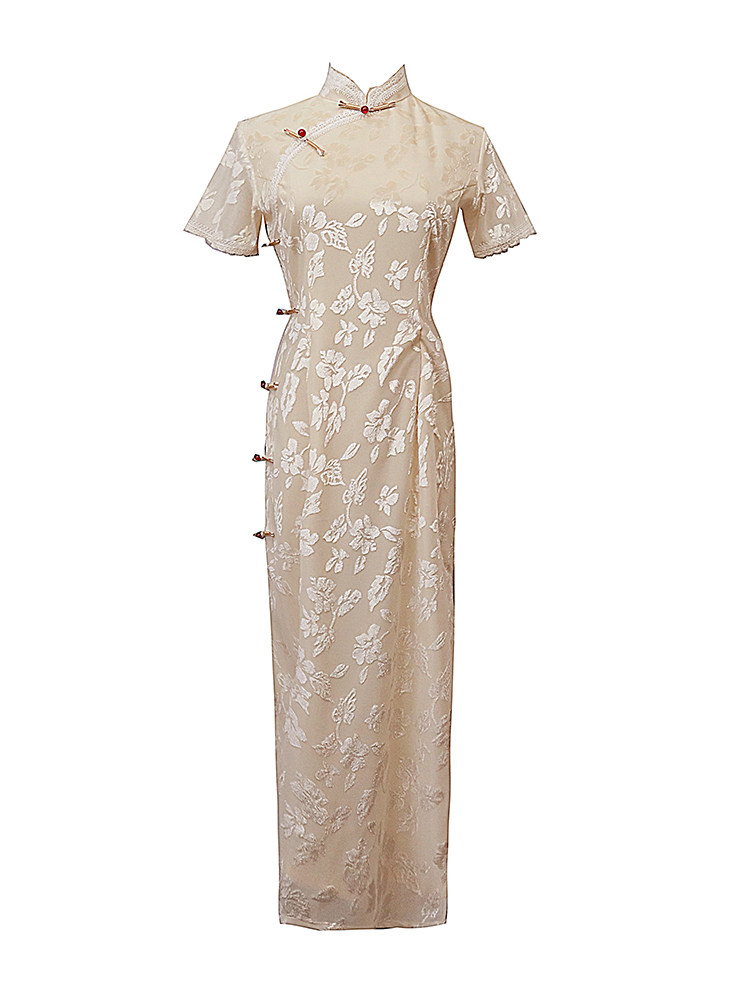 米白白色旗袍2023年新款改良复古中国国风高端旗袍