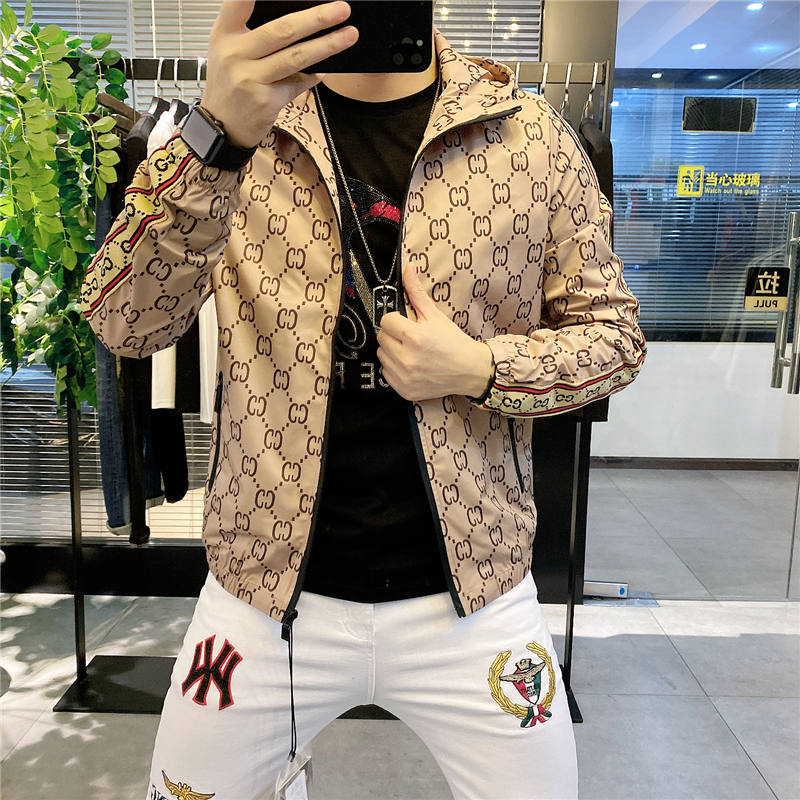 欧洲站印花外套男潮牌ins韩版潮流帅气2021秋季新款男士连帽夹克