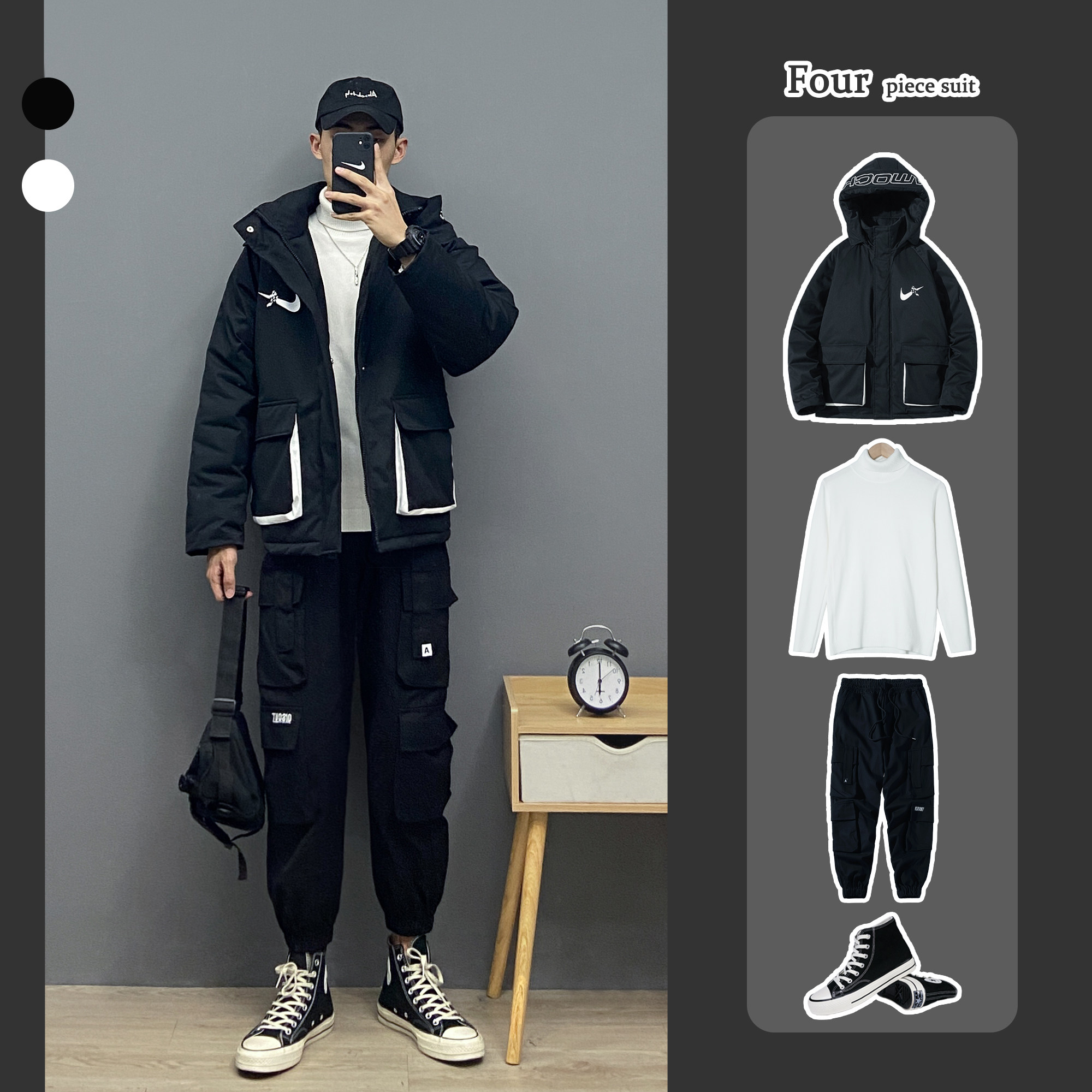 小红ace穿搭韩版套装秋冬季加厚潮牌情侣新款棉衣