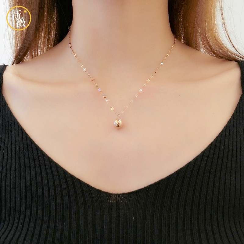 新薇圆珠吊坠脖子饰品玫瑰金项链女韩版简约学生森系淡风冷锁骨链
