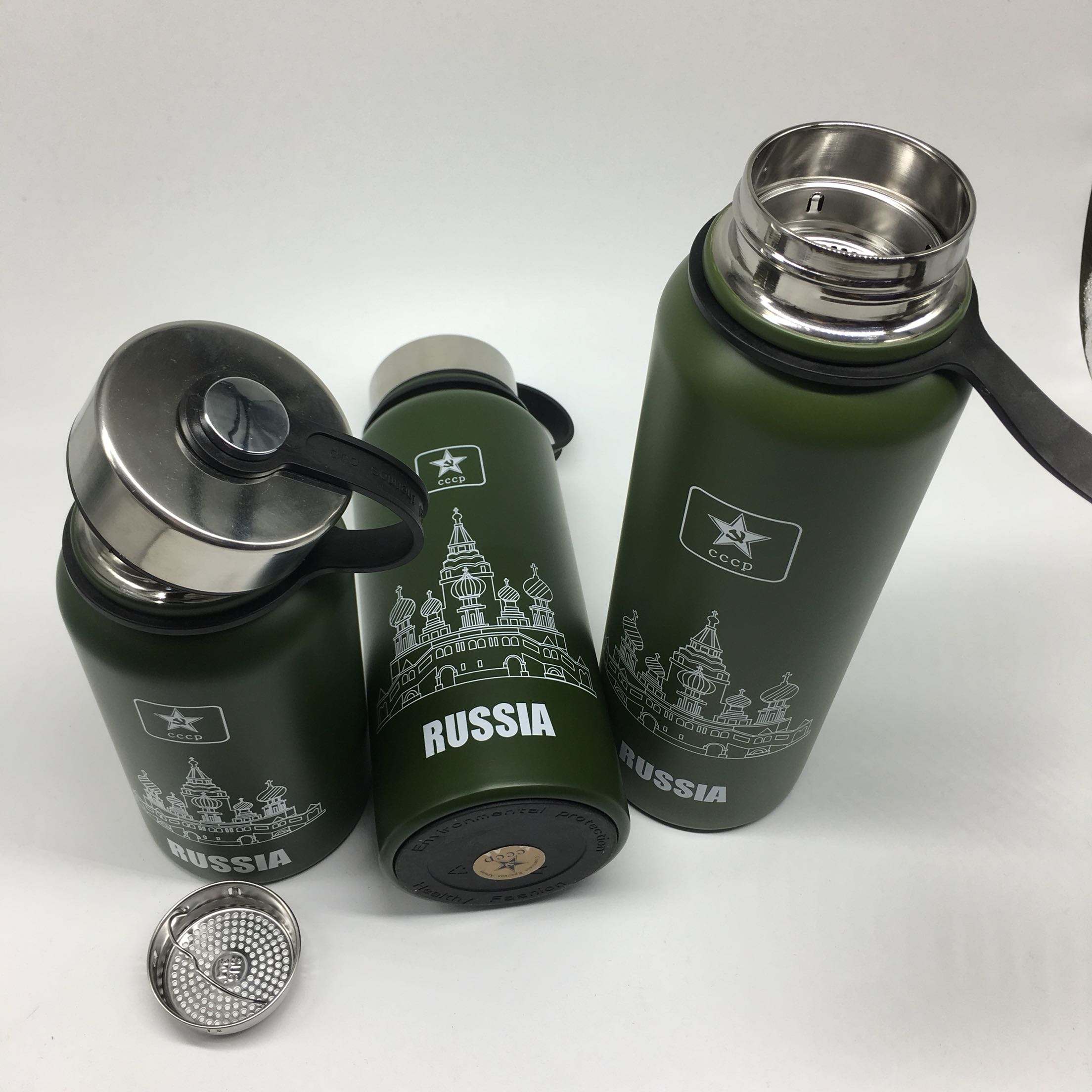 俄罗斯新款不锈钢真空白钢粗壶城堡保温24小时人气保温杯