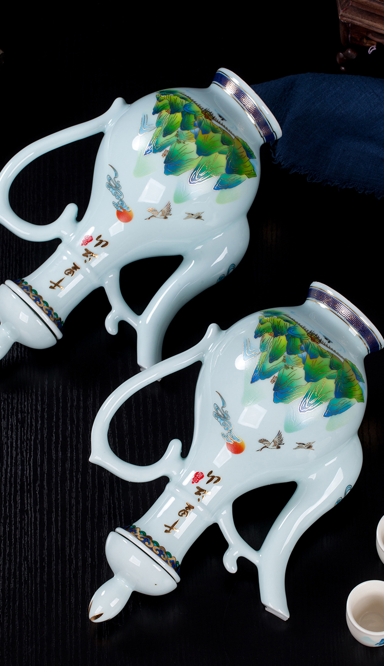 山西杏花特产清香型白酒53度千里江山500ml*2瓶礼盒瓷瓶装纯粮酒