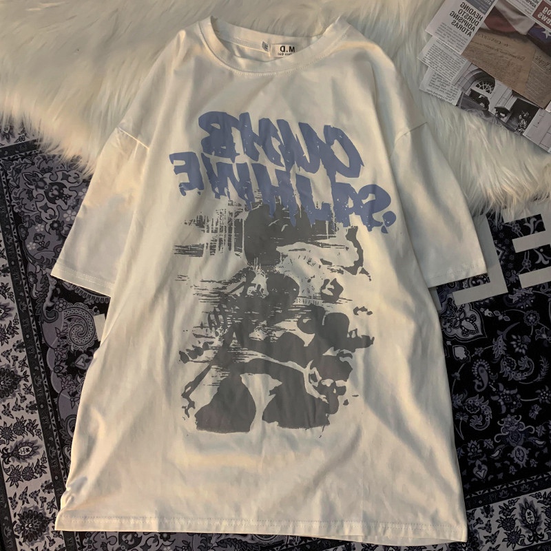 高街潮牌oversize短袖T恤女ins潮美式街头欧美hiphop半袖上衣情侣