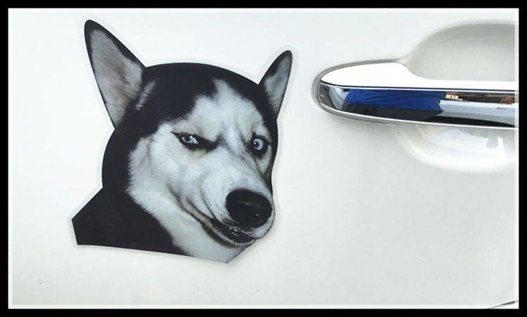 汽车个性创意哈士奇嘴叼玫瑰搞笑车贴保险杠车身汽车装饰贴