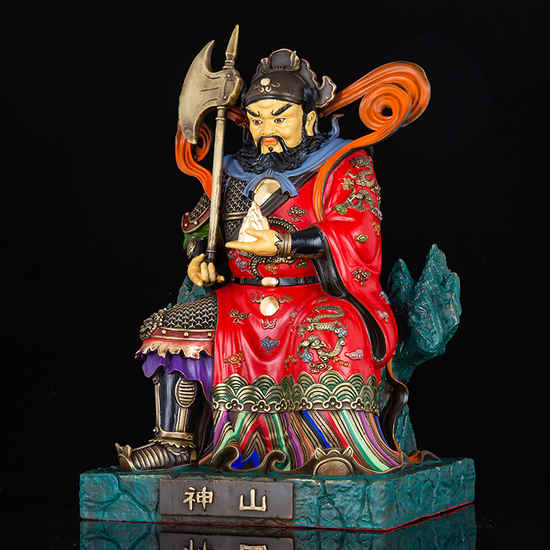 神像山神土地山神爷纯铜彩绘道教工艺品摆件家居摆件