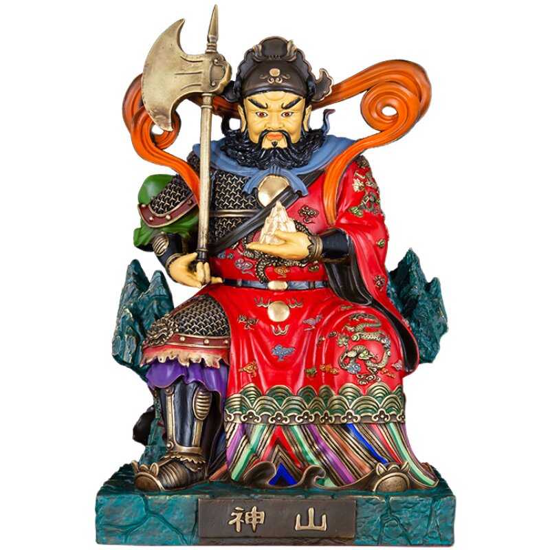 神像山神土地山神爷纯铜彩绘道教工艺品摆件家居摆件