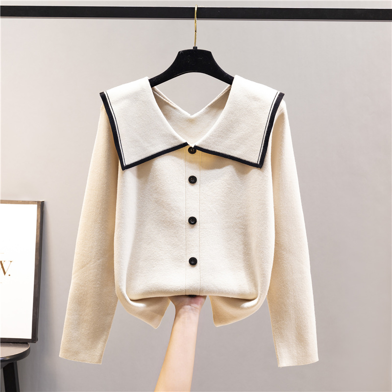 毛衣女翻领2022年新款针织衫春季上衣长袖套头爆款打底衫宽松外套