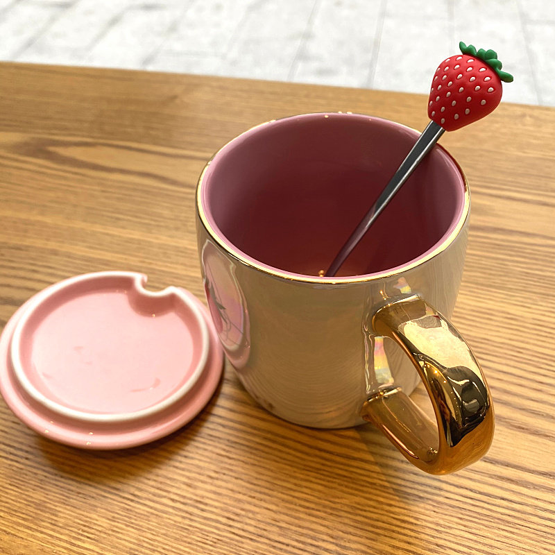创意草莓陶瓷杯子可爱日系少女心水水杯家用马克杯