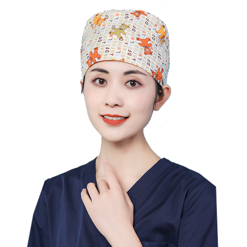 手术室帽子纯棉护士蓬蓬帽印花帽男女医生美容麻醉师帽工作卫生帽