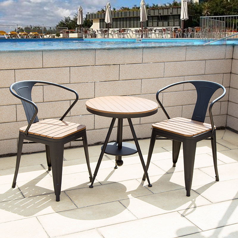 阳台小桌椅三件套户外庭院花园铁艺桌椅简约露天露台休闲桌椅组合