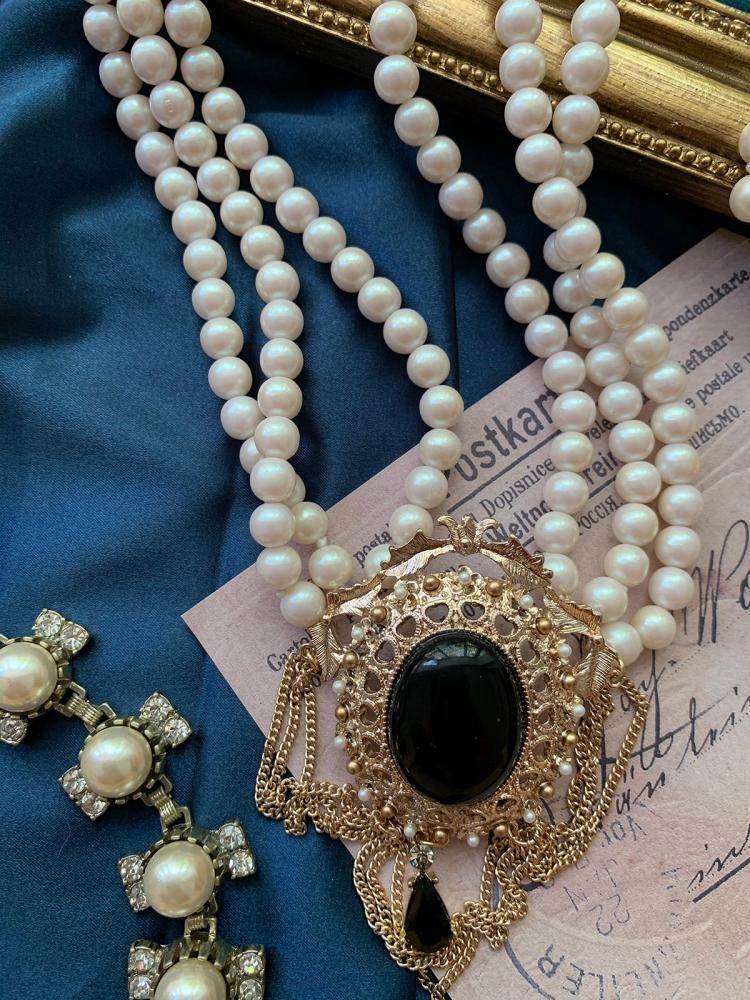 desigual古董首饰vintage复古优雅珍珠宝石项链party项链