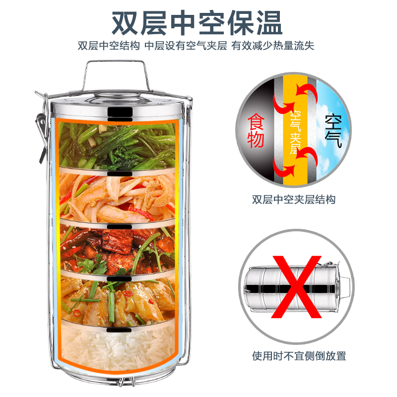 特大不锈钢双层保温饭盒桶多层便当饭菜餐盒三四五层超大容量分格 - 图2