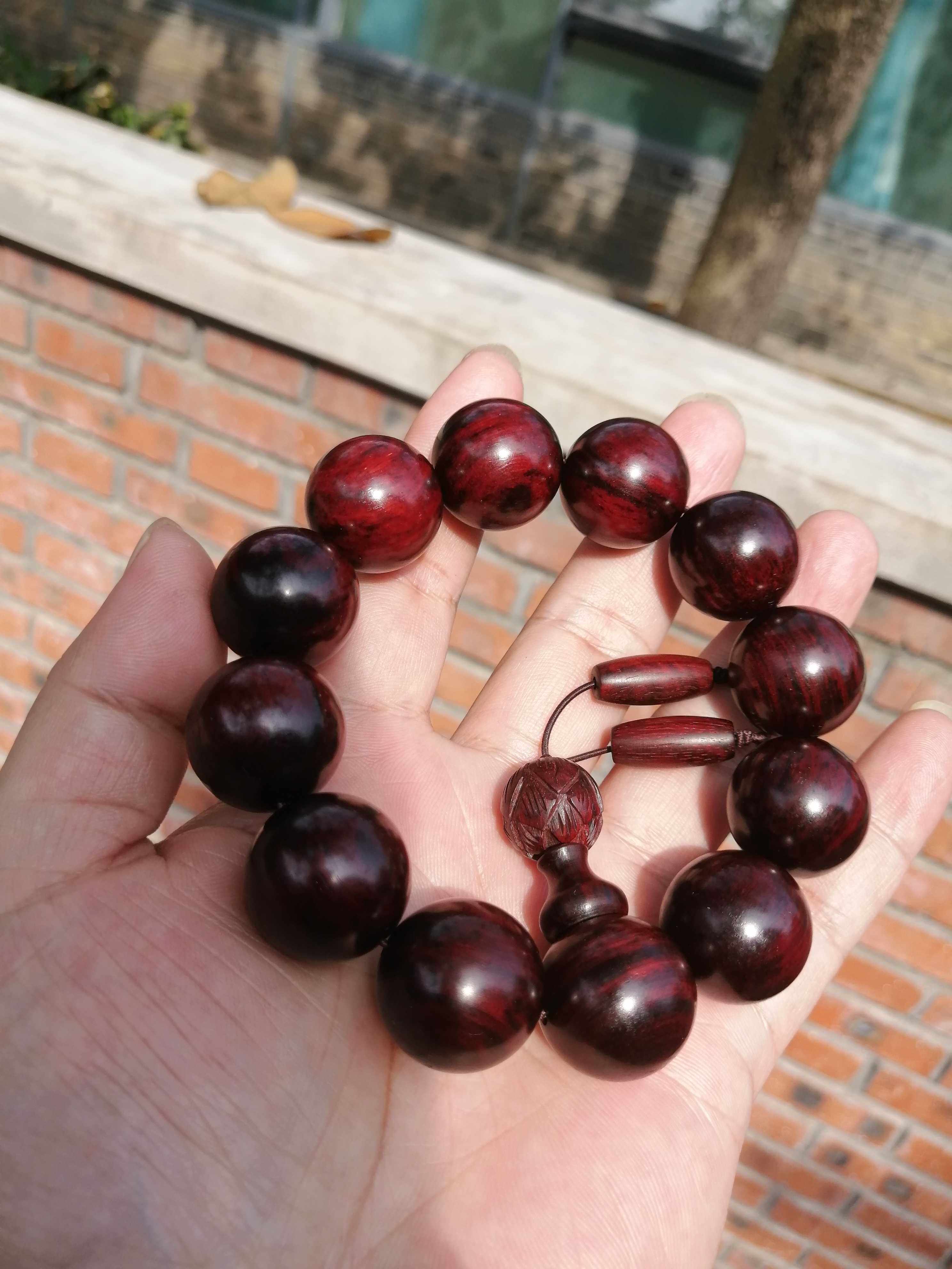 正宗印度小叶紫檀鸡血血红火焰男式精品佛珠手串