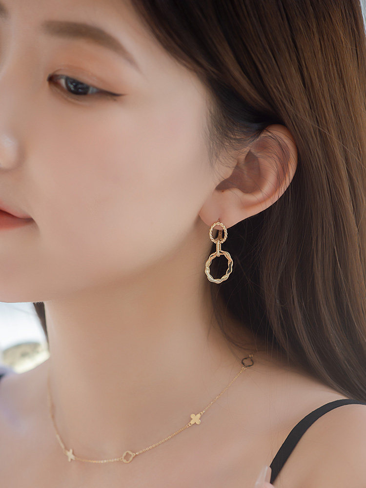 爱之家女素耳饰耳坠气质通勤麻花金扭韩国耳环耳饰