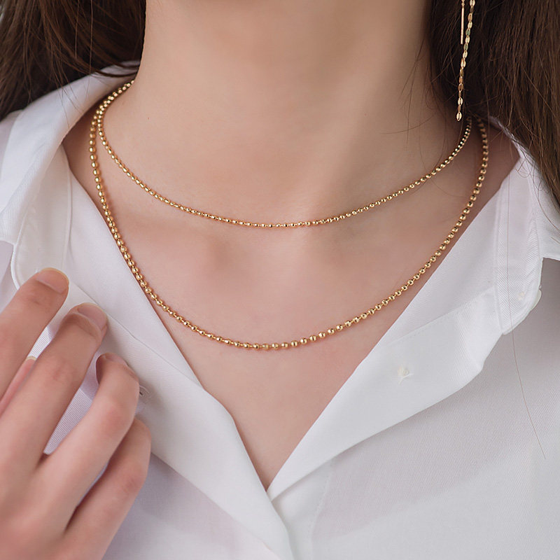 爱之家镭射毛衣配链链粗款米珠光面素金项链金项链颈饰