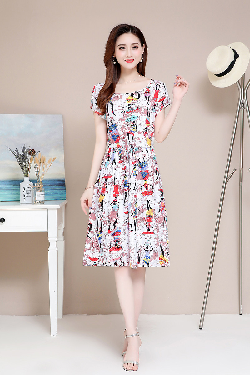 2021夏季新款时尚棉绸连衣裙碎花中长口袋收腰连衣裙