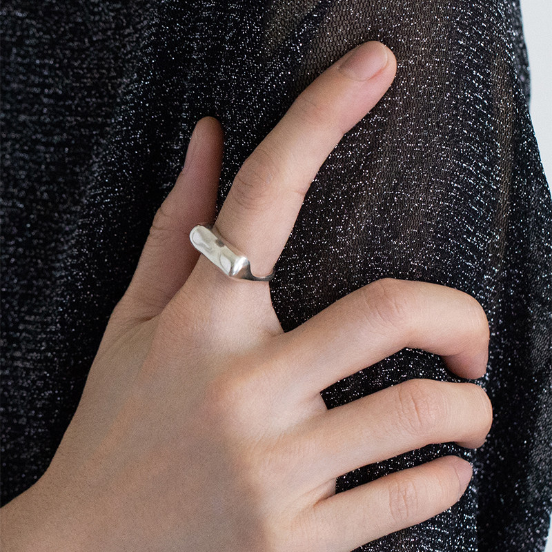 whitedwarf方坑戒指银可调节原创独立设计空间极简戒指