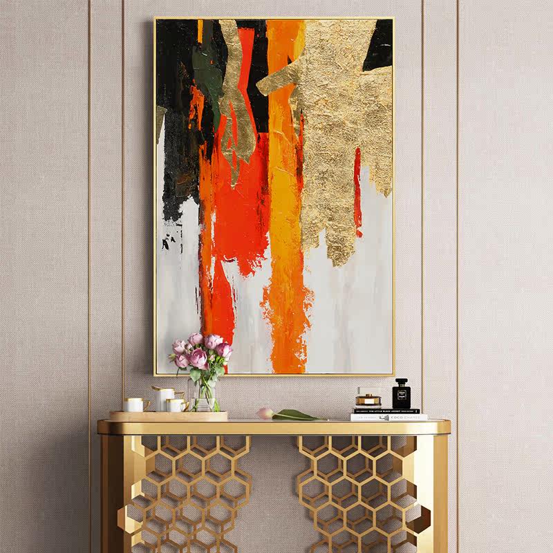 后现代抽象装饰画手绘油画客厅入户玄关走廊酒店别墅竖版轻奢挂画