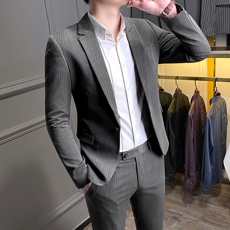 轻奢男士西装套装2022春新款潮流修身帅气新郎结婚西服男高端潮