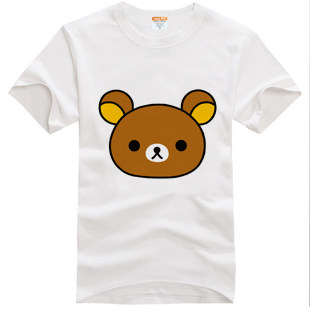 轻松时尚黑色小熊短袖图案印花恤衫宽松卡通t恤