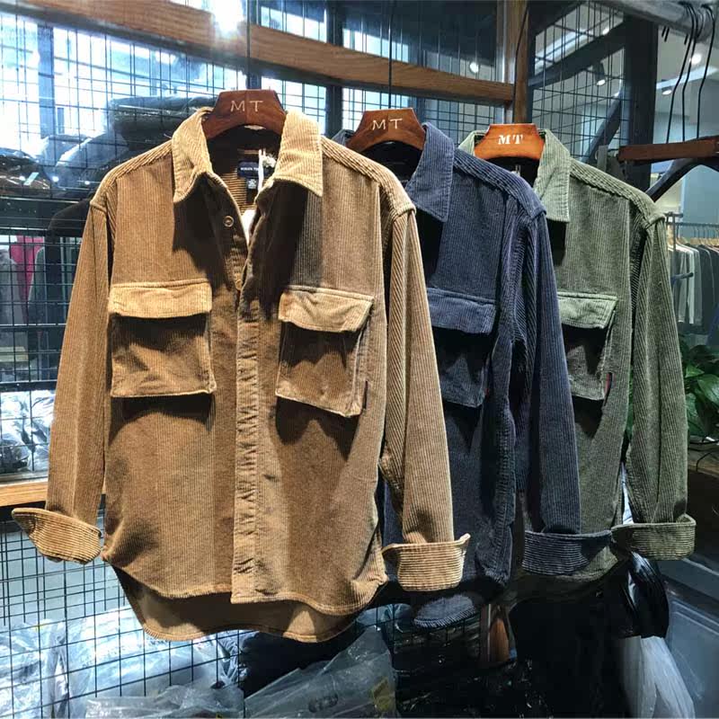 moratatolkien重磅复古灯芯绒工装衬衫外套冬季加厚长袖衬衫