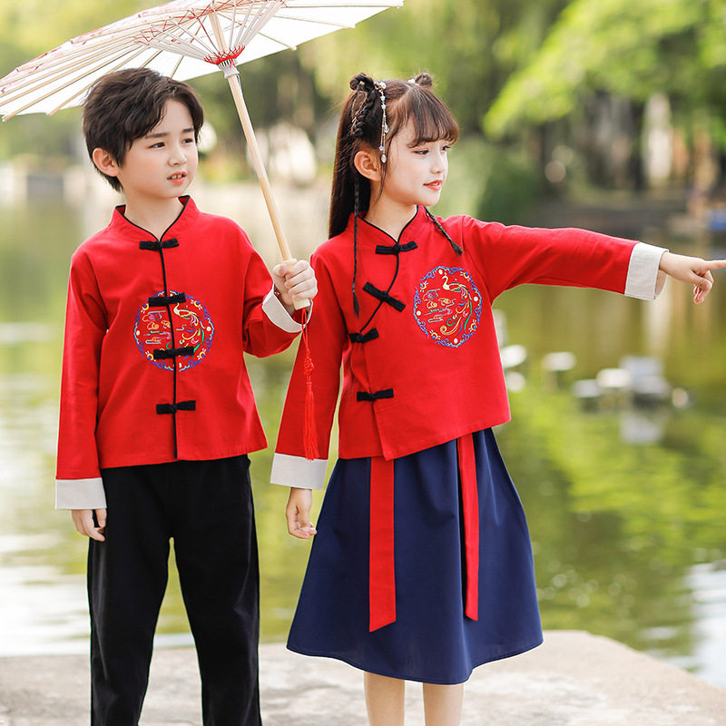 男童汉服春秋中国国风儿童古装宝宝古代唐装连衣裙