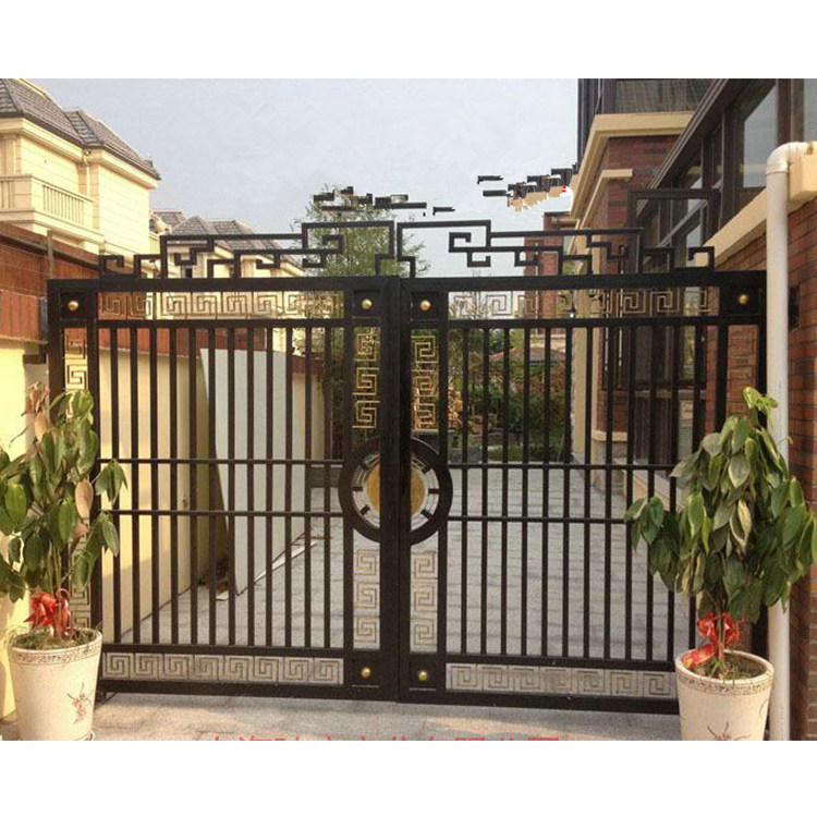 铁艺大门中式别墅铸铁对开门新农村仿古小门小区电动推拉铁门庭院