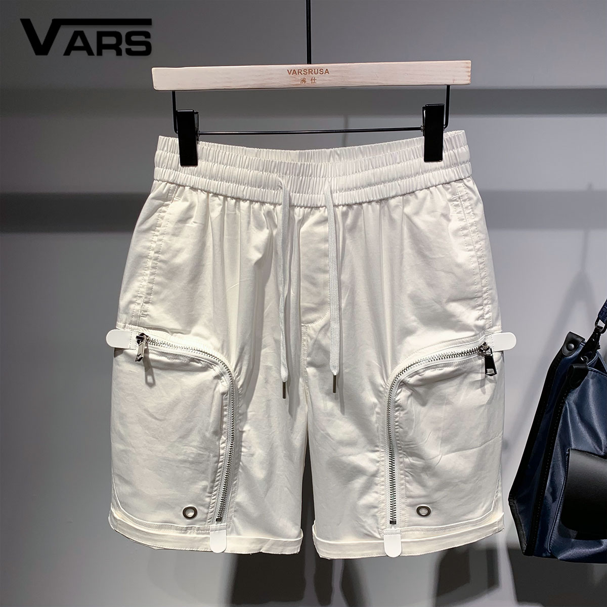 VARSRUSA日系潮流立体拉链口袋工装短裤男夏季薄款纯色五分裤子男