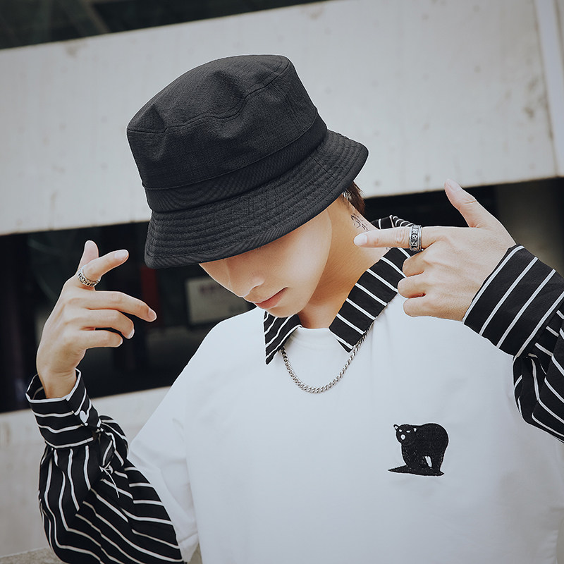 帽子男纯色渔夫帽男士酷帅小礼帽四季防晒遮阳帽日系韩版盆帽春夏