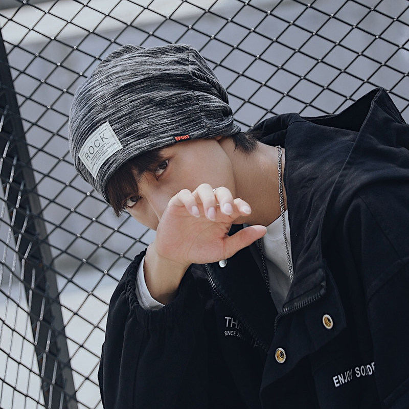 针织帽男秋冬韩版百搭加绒套头包头棉帽加厚文艺青年嘻哈冷帽子男