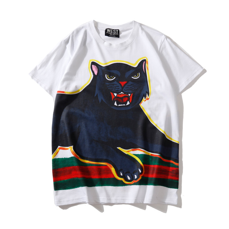 2022新款夏装欧美潮牌街头黑豹豹子半袖恤衫t恤