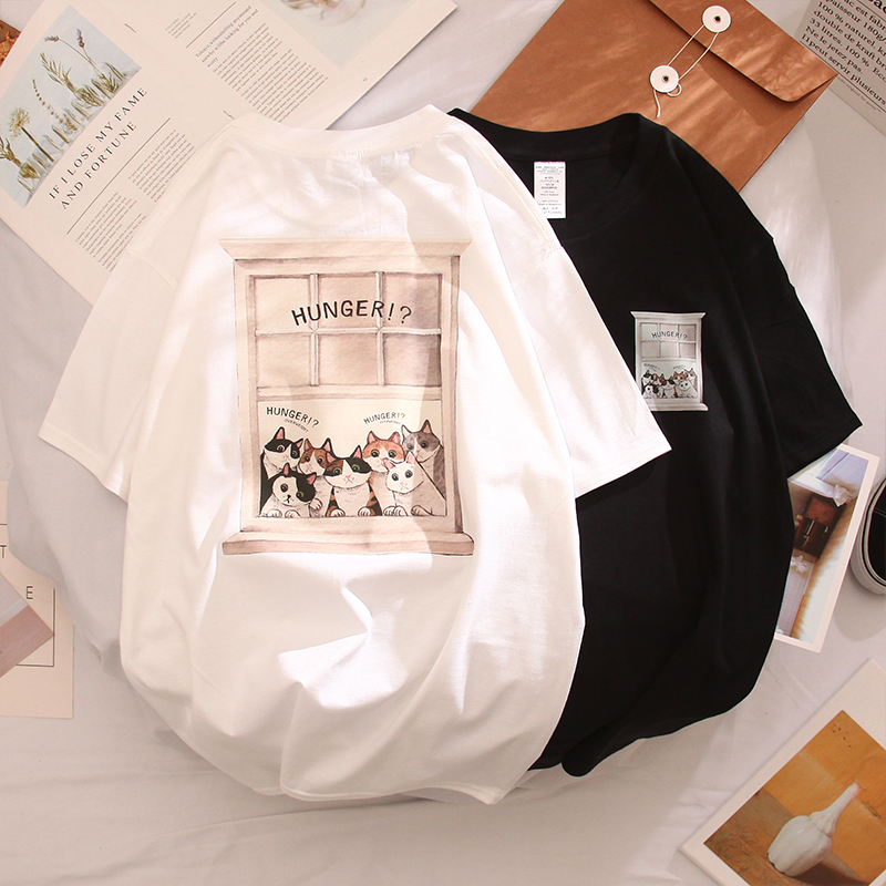 LAFLOF/劳夫洛夫2020夏季卡通潮男女狗狗插画趣味印花bf风短袖t恤