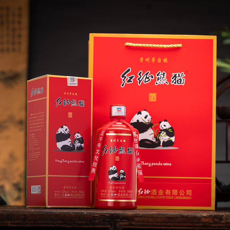 白酒贵州红征熊猫酒酱香型53度粮食大曲高粱白酒