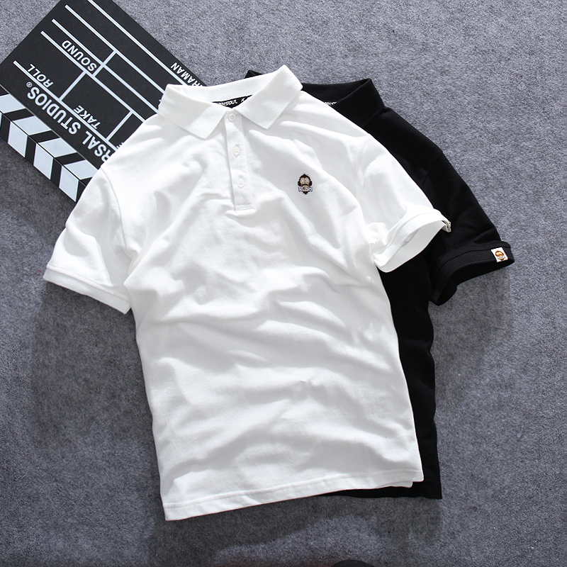 正品潮牌简约刺绣原宿风翻领短袖t恤个性ins半袖港风polo衫男体恤