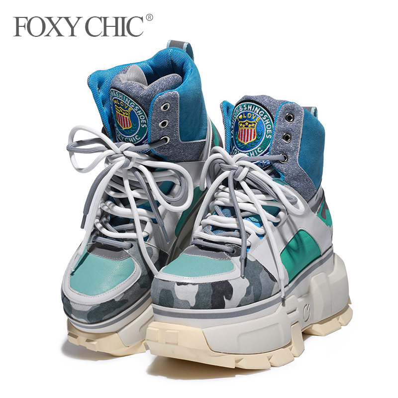 foxychic超火显瘦松糕真皮高帮鞋厚底增高女鞋高帮鞋