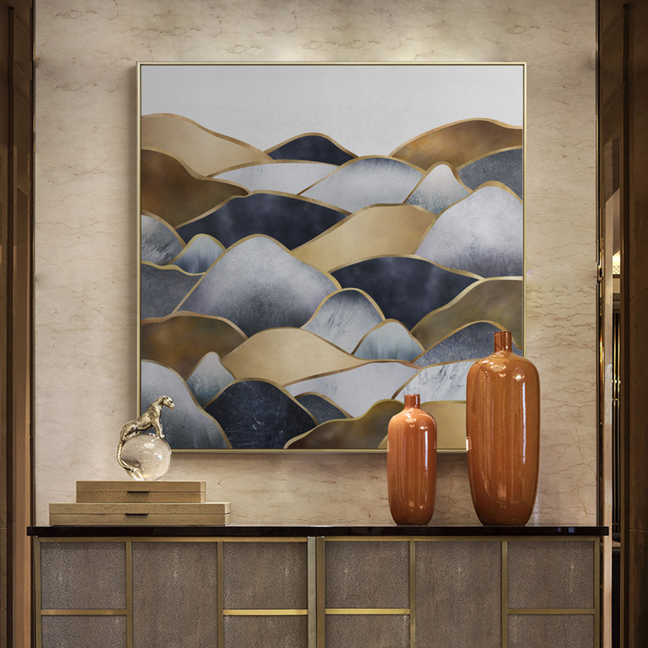 现代轻奢抽象风景装饰画酒店玄关招财现代装饰画