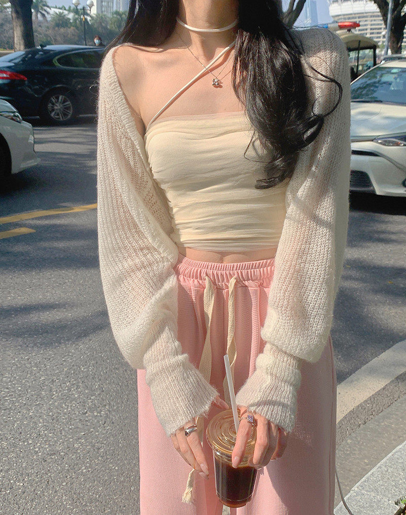 网纱吊带背心春秋内搭纯欲锁骨修身一字抹胸背心吊带