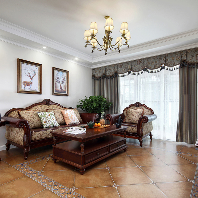 美式圆角仿古砖 地中海客餐厅卧室500*500地砖 欧式田园防滑瓷砖