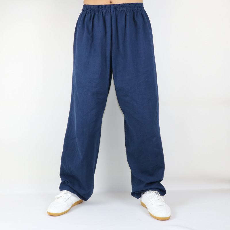 秋冬太极裤男宽松透气加厚棉麻练功武术晨练太极服