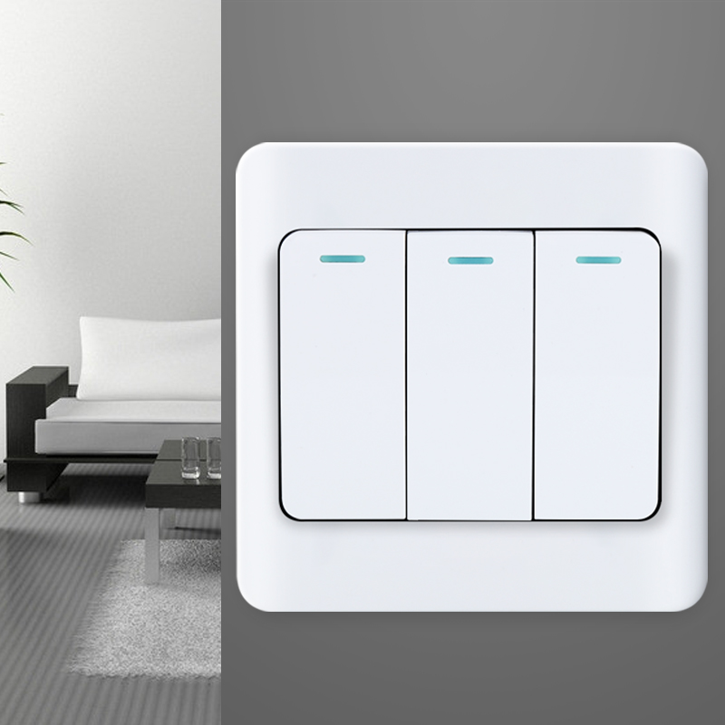 开关面板三开墙壁暗装家用插座三位三控联三单控开关