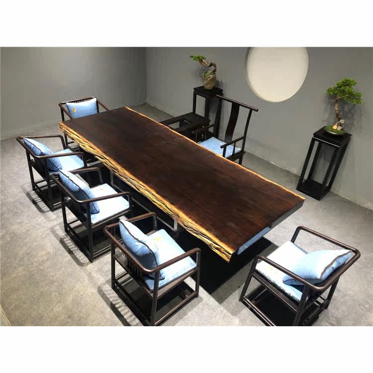 奥坎实木大板黑金檀苦瓜皮桌椅组合现代简约茶桌大班台