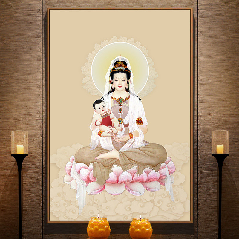 佛像送子观音挂画求子观音菩萨画像家用保平平安现代装饰画